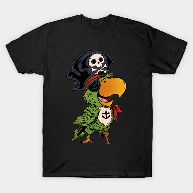 Ahoy Matey! Cute Pirate Parrot with Hat and Eyepatch Design T-Shirt by Holymayo Tee